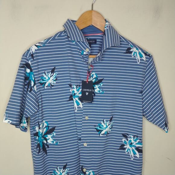 Cremieux Button Up Shirt Floral Striped Cotton Stretch - Picture 2 of 7